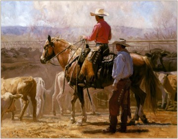 Création originale chez Toperfect œuvres - cow boys et leurs bêtes à la ferme occidental original